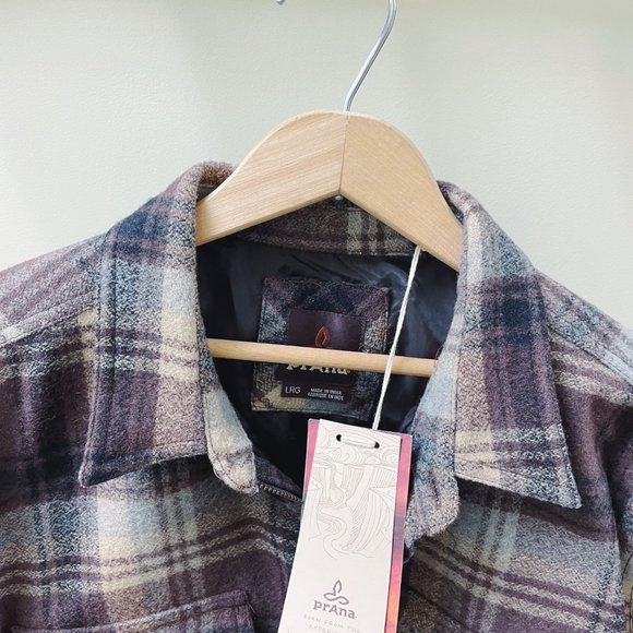 Prana Ryken Flannel Shacket/Shirt Brown Plaid (L) NWT - Picture 2 of 8